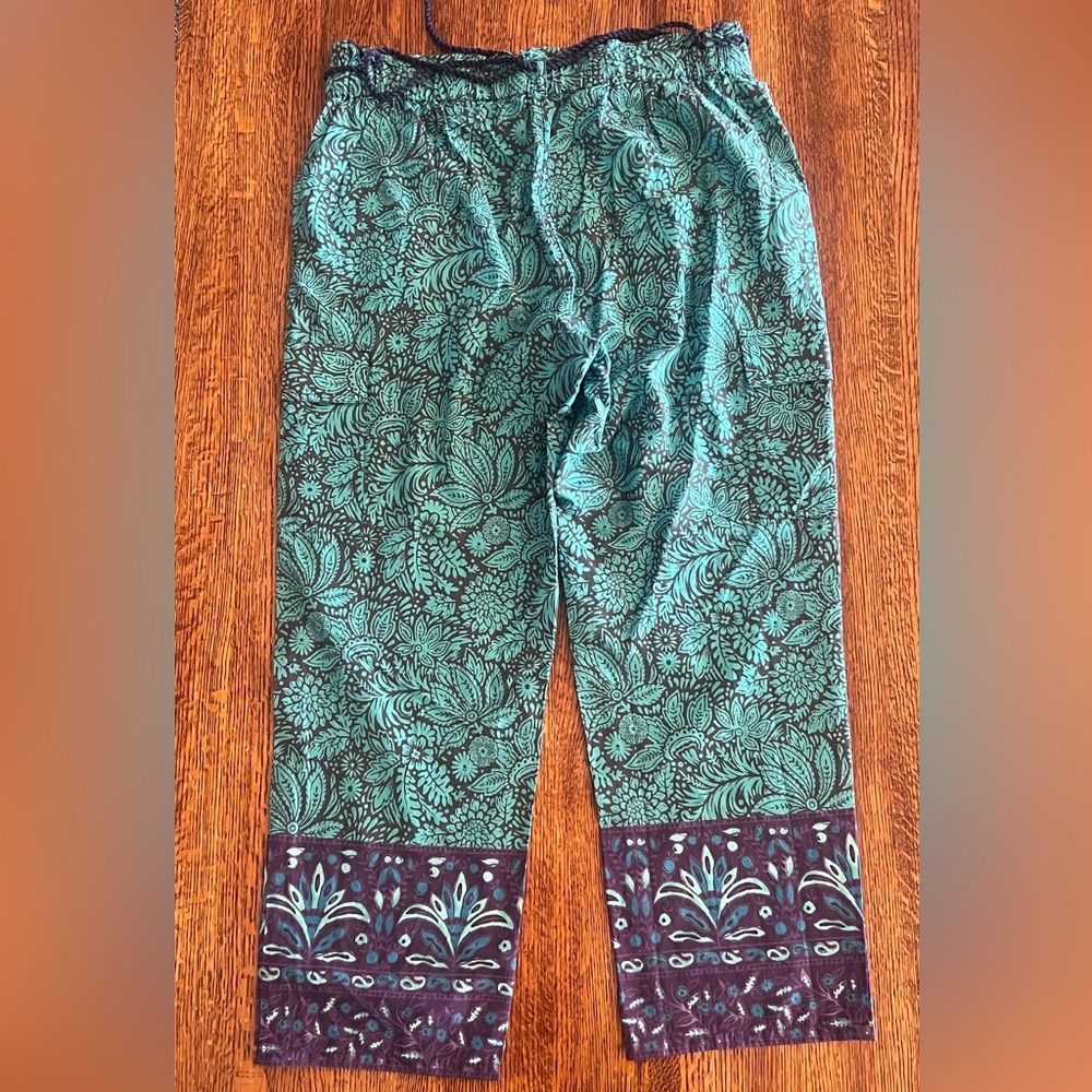 NWOT Sundance Vibrant Reef Pants Floral Scroll Turquoise Blue Purple SZ M 8-10 - Picture 2 of 16
